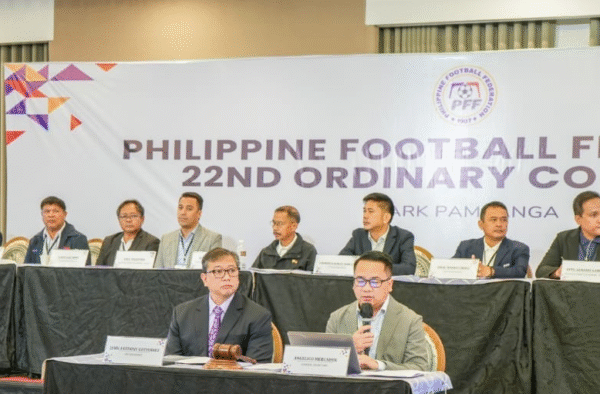 Officers of the PFF Executive Committee report to PFF member FAs and clubs at the 22nd PFF Ordinary Congress last June.