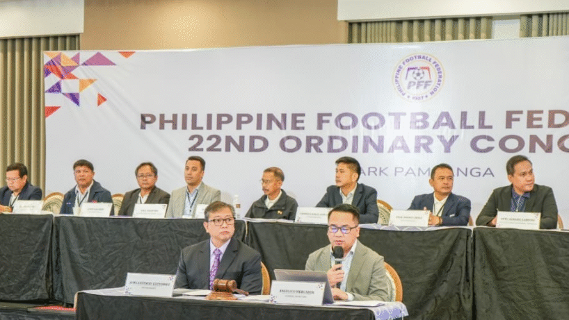 Officers of the PFF Executive Committee report to PFF member FAs and clubs at the 22nd PFF Ordinary Congress last June.