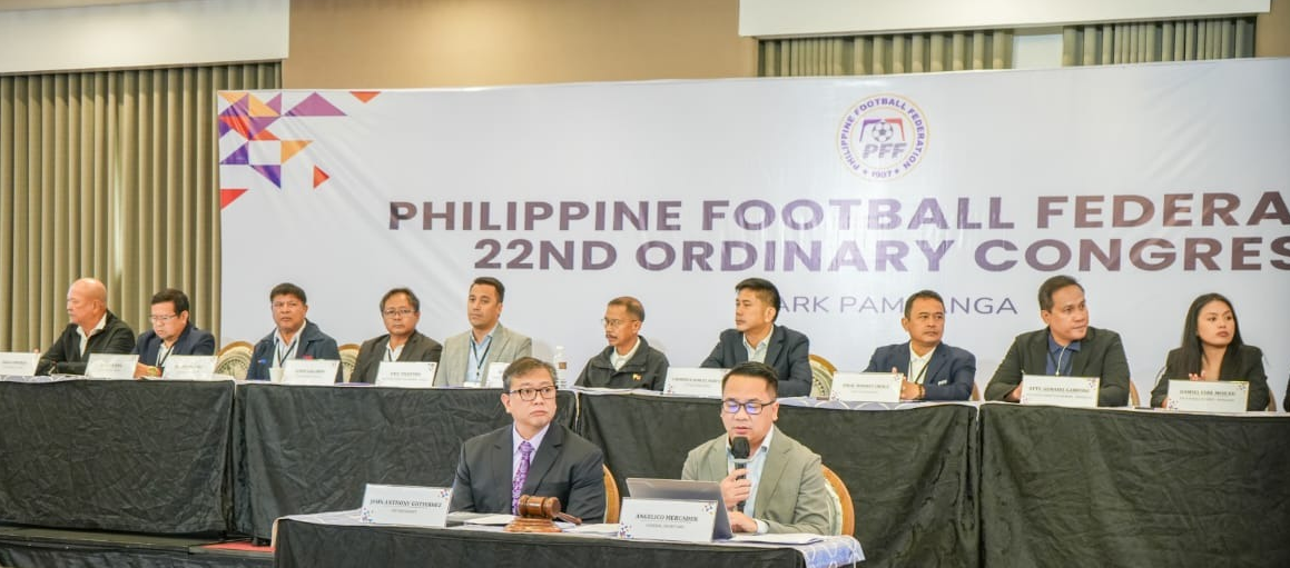 Officers of the PFF Executive Committee report to PFF member FAs and clubs at the 22nd PFF Ordinary Congress last June.